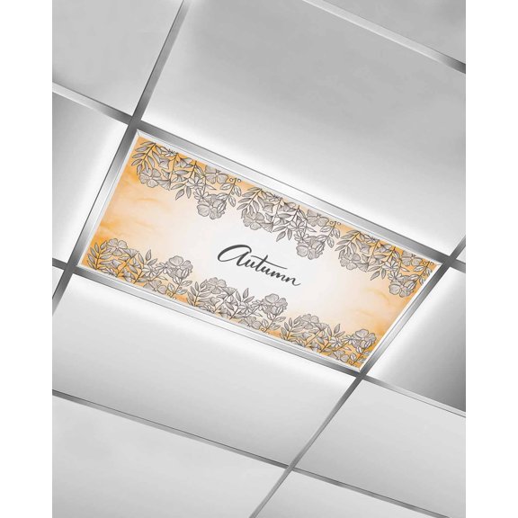 Fluorescent Light Covers for Ceiling Lights 1 Pack, Orange Autumn Magnetic Ceiling Light Covers 2x4ft for Classroom Office School, Fall Thanksgiving Floral Botanical Overhead Drop Ceiling Light Shade