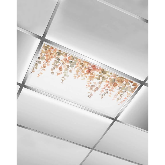 Fluorescent Light Covers for Ceiling Lights 1 Pack, Orange Botanical Magnetic Ceiling Light Covers 2x4ft for Classroom Office School, Watercolor Leaf Fall Thanksgiving Drop Ceiling Light Shade