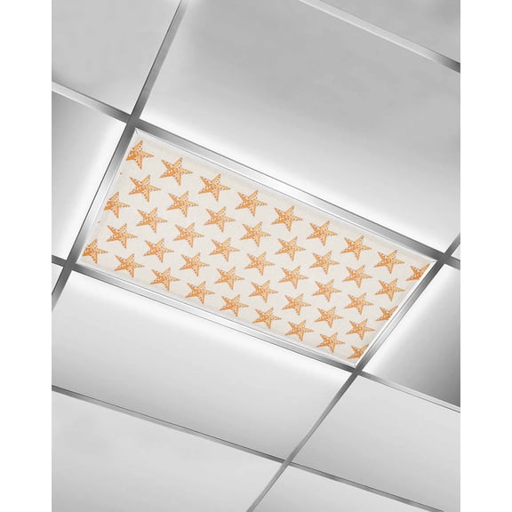 Fluorescent Light Covers for Ceiling Lights 1 Pack, Orange Country Star Magnetic Ceiling Light Covers 2x4ft for Classroom Office School, Rustic Fall Maple Leaf Star Overhead Drop Ceiling Light Shade