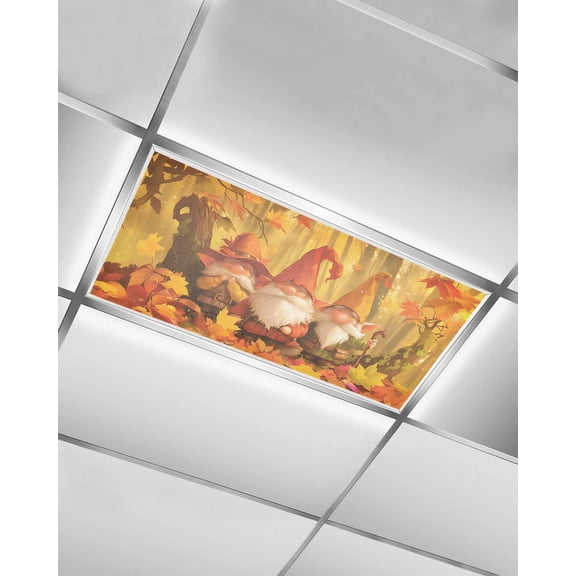 Fluorescent Light Covers for Ceiling Lights 1 Pack, Orange Fall Gnomes Magnetic Ceiling Light Covers 2x4 Feet for Classroom Office School, Thanksgiving Maple Leaf Overhead Drop Ceiling Light Shade