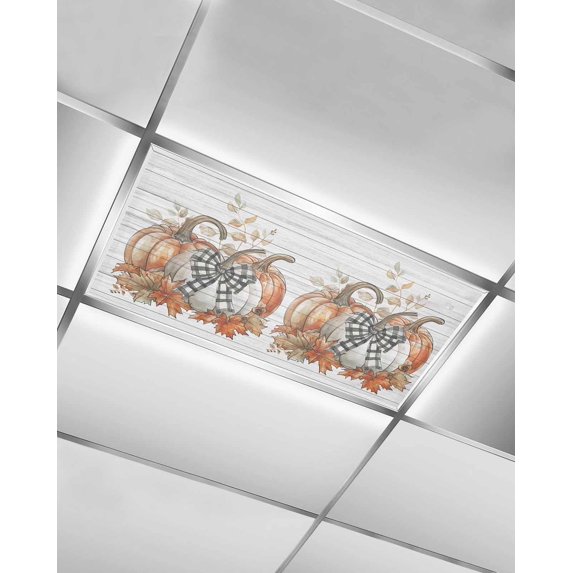 Fluorescent Light Covers for Ceiling Lights 1 Pack,Orange Grey Pumpkins Fall Magnetic Ceiling Light Covers 2x4 Feet for Classroom Office School,Thanksgiving Vintage Overhead Drop Ceiling Light Shade