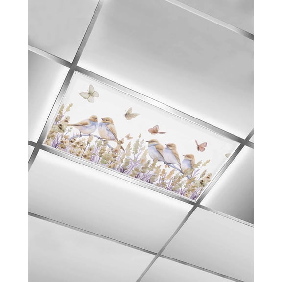 Fluorescent Light Covers for Ceiling Lights 1 Pack,Orange Sage Green Spring Floral Magnetic Ceiling Light Covers 2x4ft for Classroom Office School,Watercolor Birds Butterfly Drop Ceiling Light Shade