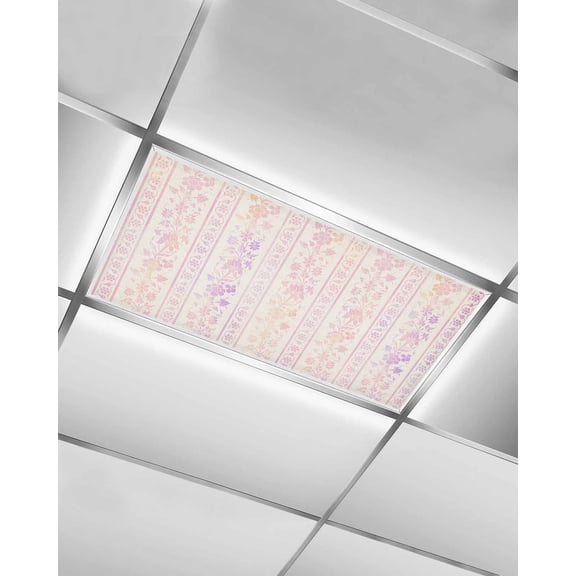 Fluorescent Light Covers for Ceiling Lights 1 Pack, Pink Yellow Purple Botanical Magnetic Ceiling Light Covers 2x4ft for Classroom Office School, Spring Floral Watercolor Art Drop Ceiling Light Shade