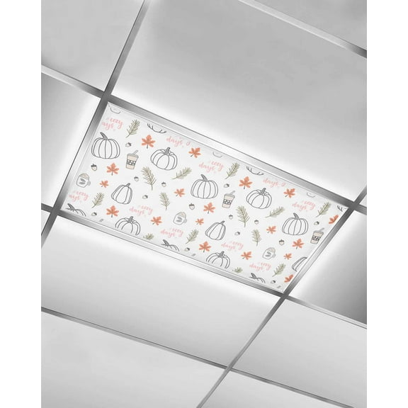 Fluorescent Light Covers for Ceiling Lights 1 Pack, Pumpkins Fall Magnetic Ceiling Light Covers 2x4 Feet for Classroom Office School, Maple Leaf Thanksgiving Coffee Overhead Drop Ceiling Light Shade