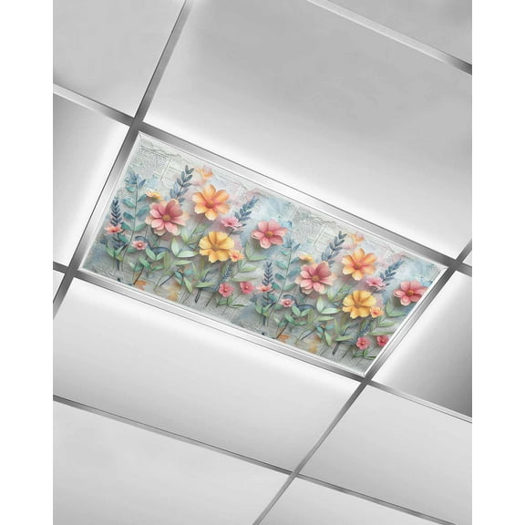 Fluorescent Light Covers for Ceiling Lights 1 Pack, Spring Floral Magnetic Ceiling Light Covers 2x4ft for Classroom Office School, Farmhouse Flowers Summer Botanical Overhead Drop Ceiling Light Shade