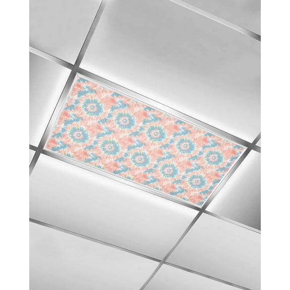 Fluorescent Light Covers for Ceiling Lights 1 Pack, Teal Orange Magnetic Ceiling Light Covers 2x4ft for Classroom Office School, Modern Tie Dyeing Contemporary Abstract Art Drop Ceiling Light Shade