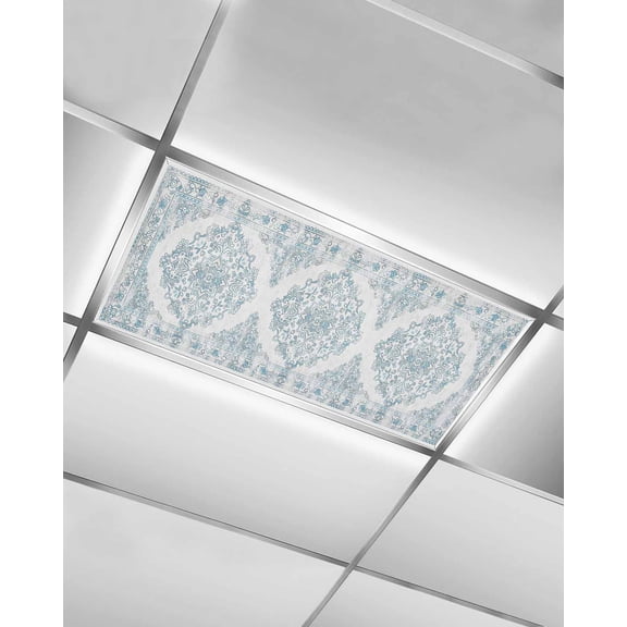 Fluorescent Light Covers for Ceiling Lights 1 Pack, Vintage Blue Magnetic Ceiling Light Covers 2x4ft for Classroom Office School, Boho Ethnic Mexican Floral Southwestern Drop Ceiling Light Shade