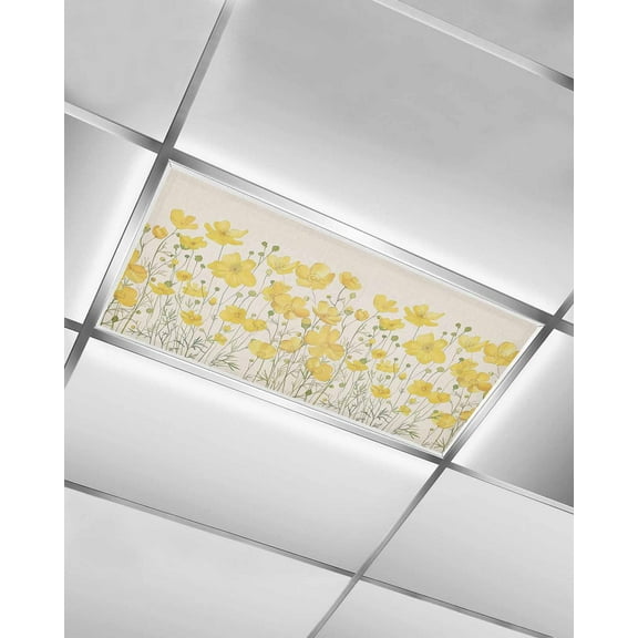Fluorescent Light Covers for Ceiling Lights 1 Pack, Yellow Daisy Magnetic Ceiling Light Covers 2x4ft for Classroom Office School, Rustic Spring Floral Summer Botanical Drop Ceiling Light Shade