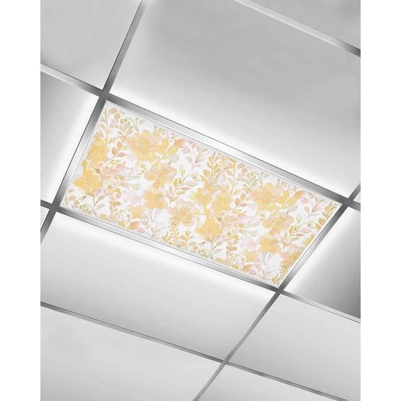 Fluorescent Light Covers for Ceiling Lights 1 Pack,Yellow Flowers Magnetic Ceiling Light Covers 2x4ft for Classroom Office School,Watercolor Summer Botanical Floral Overhead Drop Ceiling Light Shade