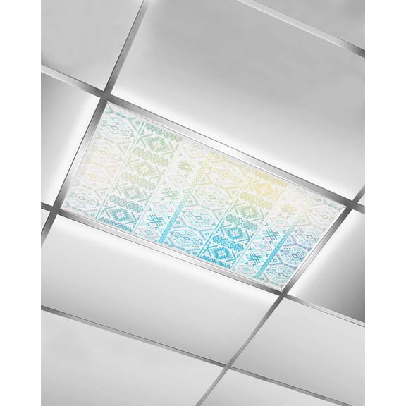 Fluorescent Light Covers for Ceiling Lights 1 Pack, Yellow Teal Blue Southwestern Magnetic Ceiling Light Covers 2x4ft for Classroom Office, Modern Geometric Abstract Art Drop Ceiling Light Shade