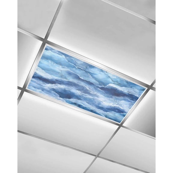 Fluorescent Light Covers for Ceiling Lights 1 Piece, Blue Coastal Magnetic Classroom Light Covers 4x2 Feet, Modern Abstract Beach Waves Ocean Fluorescent Ceiling Filters for Office Classroom