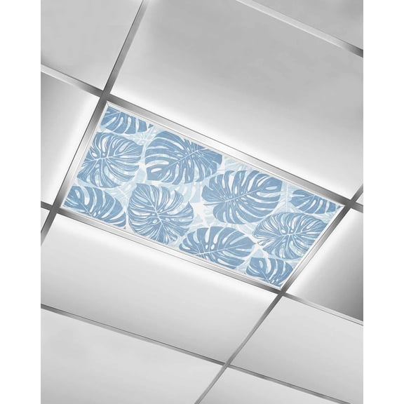 Fluorescent Light Covers for Ceiling Lights 1 Piece, Blue Monstera Deliciosa Magnetic Classroom Light Covers 4x2 Feet, Summer Botanical Tropical Fluorescent Ceiling Filters for Office Classroom