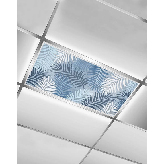 Fluorescent Light Covers for Ceiling Lights 1 Piece, Navy Blue Palm Leaves Magnetic Classroom Light Covers 4x2 Feet, Summer Botanical Tropical Leaf Fluorescent Ceiling Filters for Office Classroom