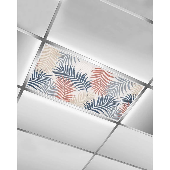 Fluorescent Light Covers for Ceiling Lights 1 Piece, Red Blue Yellow Palm Leaves Magnetic Classroom Light Covers 4x2 Feet, Summer Botanical Tropical Leaf Fluorescent Ceiling Filters for Office