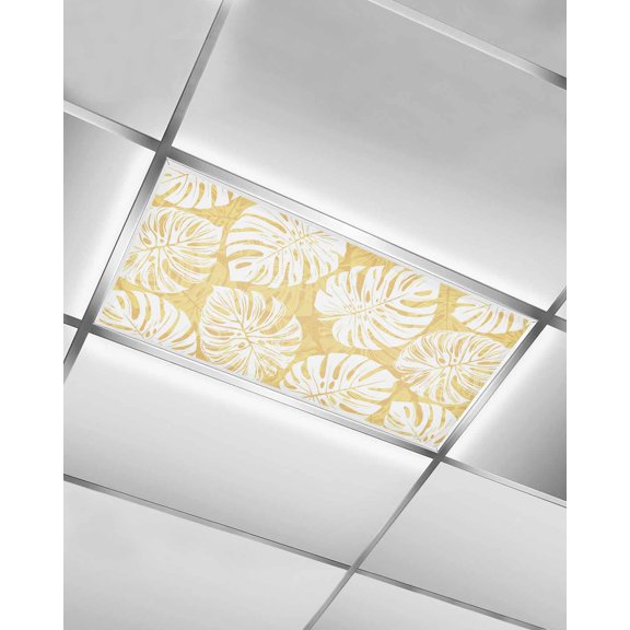 Fluorescent Light Covers for Ceiling Lights 1 Piece, Yellow Monstera Deliciosa Magnetic Classroom Light Covers 4x2 Feet, Summer Botanical Tropical Fluorescent Ceiling Filters for Office Classroom