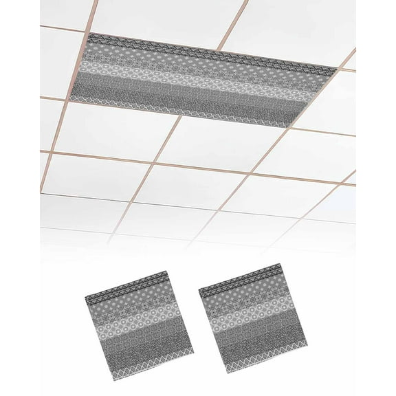 Fluorescent Light Covers for Ceiling Lights 2 Pack, Black Grey Geometric Magnetic Ceiling Light Covers 2x4ft for Classroom Office School, Boho Modern Abstract Aesthetics Drop Ceiling Light Shade