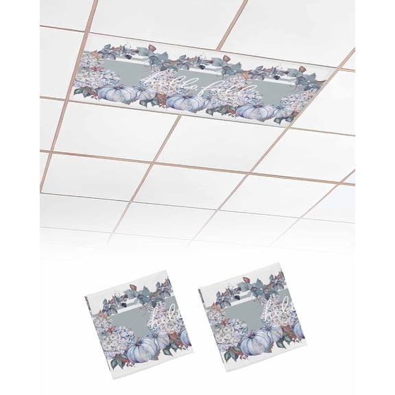 Fluorescent Light Covers for Ceiling Lights 2 Pack,Blue Fall Magnetic Ceiling Light Covers 2x4ft for Classroom Office School,Pumpkins Wreath Maple Leaf Thanksgiving Overhead Drop Ceiling Light Shade