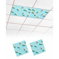 Fluorescent Light Covers for Ceiling Lights 2 Pack, Blue Ice Cream Magnetic Ceiling Light Covers 2x4 Feet for Classroom Office School, Summer Colorful Ice Cream Overhead Drop Ceiling Light Shade