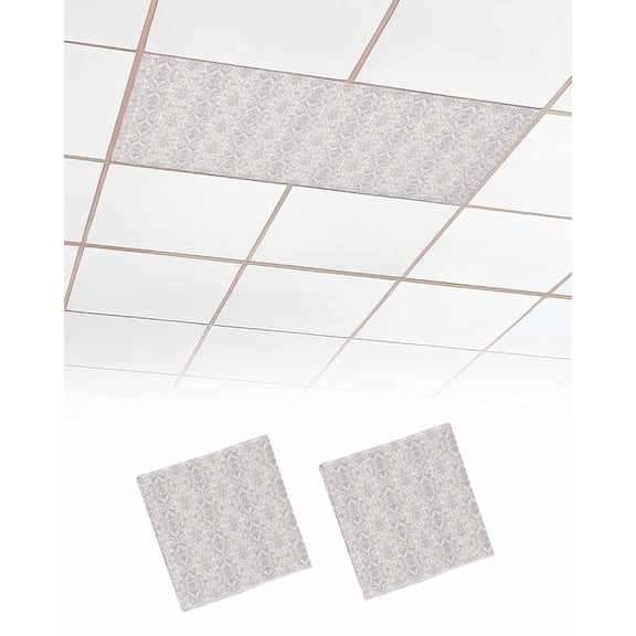 Fluorescent Light Covers for Ceiling Lights 2 Pack, Boho Purple Pattern Magnetic Ceiling Light Covers 2x4ft for Classroom Office School, Modern Geometric Southwestern Vintage Drop Ceiling Light Shade