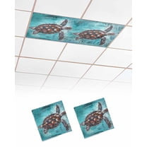 Fluorescent Light Covers for Ceiling Lights 2 Pack, Coastal Sea Turtle Magnetic Ceiling Light Covers 2x4ft for Classroom Office School, Blue Nautical Summer Beach Vintage Drop Ceiling Light Shade