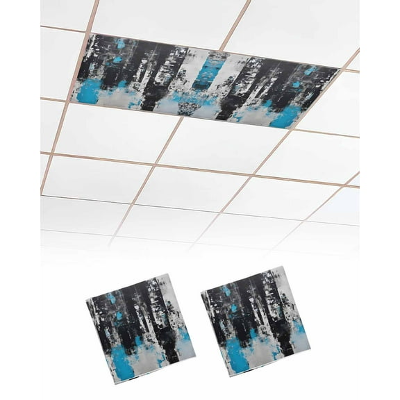 Fluorescent Light Covers for Ceiling Lights 2 Pack, Contemporary Black Blue Magnetic Ceiling Light Covers 2x4ft for Classroom Office School, Watercolor Abstract Art Overhead Drop Ceiling Light Shade