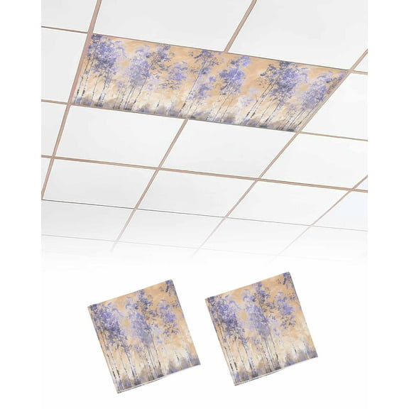 Fluorescent Light Covers for Ceiling Lights 2 Pack, Contemporary Orange Purple Tree Magnetic Ceiling Light Covers 2x4ft for Classroom Office School, Abstract Art Oil Paiting Drop Ceiling Light Shade