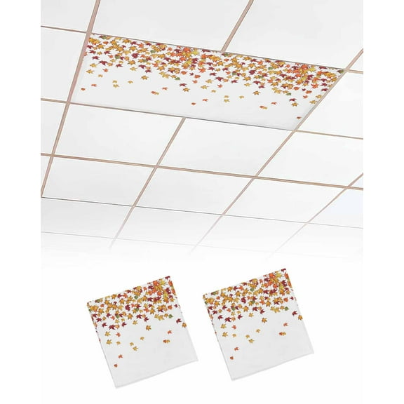 Fluorescent Light Covers for Ceiling Lights 2 Pack, Fall Botanical Magnetic Ceiling Light Covers 2x4ft for Classroom Office School, Thanksgiving Maple Leaf Autumn Orange Drop Ceiling Light Shade