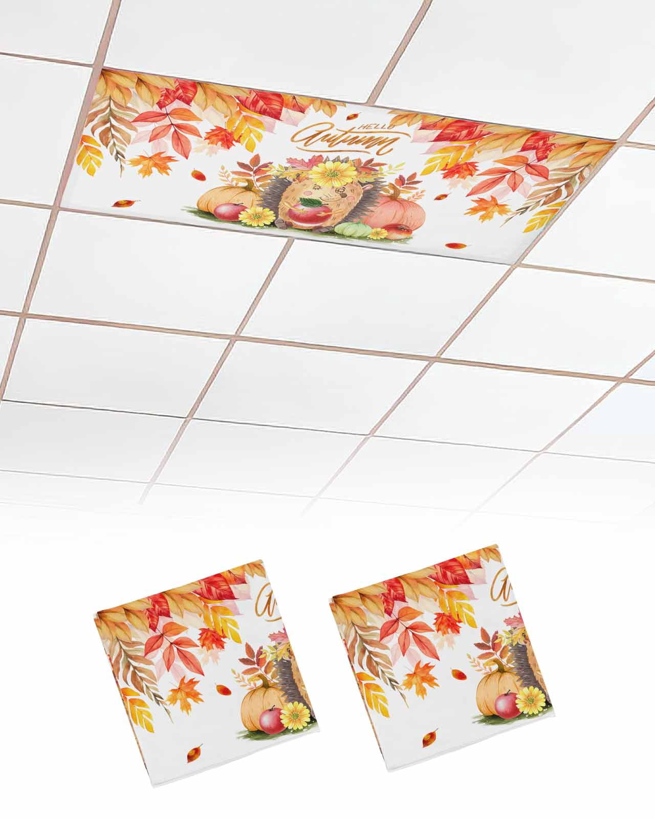 Fluorescent Light Covers for Ceiling Lights 2 Pack, Fall Hedgehog ...