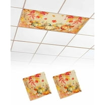 Fluorescent Light Covers for Ceiling Lights 2 Pack, Fall Pumpkins Orange Magnetic Ceiling Light Covers 2x4ft for Classroom Office School, Thanksgiving Maple Leaf Pastoral Drop Ceiling Light Shade