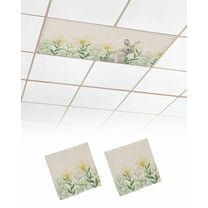 Fluorescent Light Covers for Ceiling Lights 2 Pack, Farmhouse Daisy Bunny Magnetic Ceiling Light Covers 2x4ft for Classroom Office School, Watercolor Spring Floral Elegant Drop Ceiling Light Shade