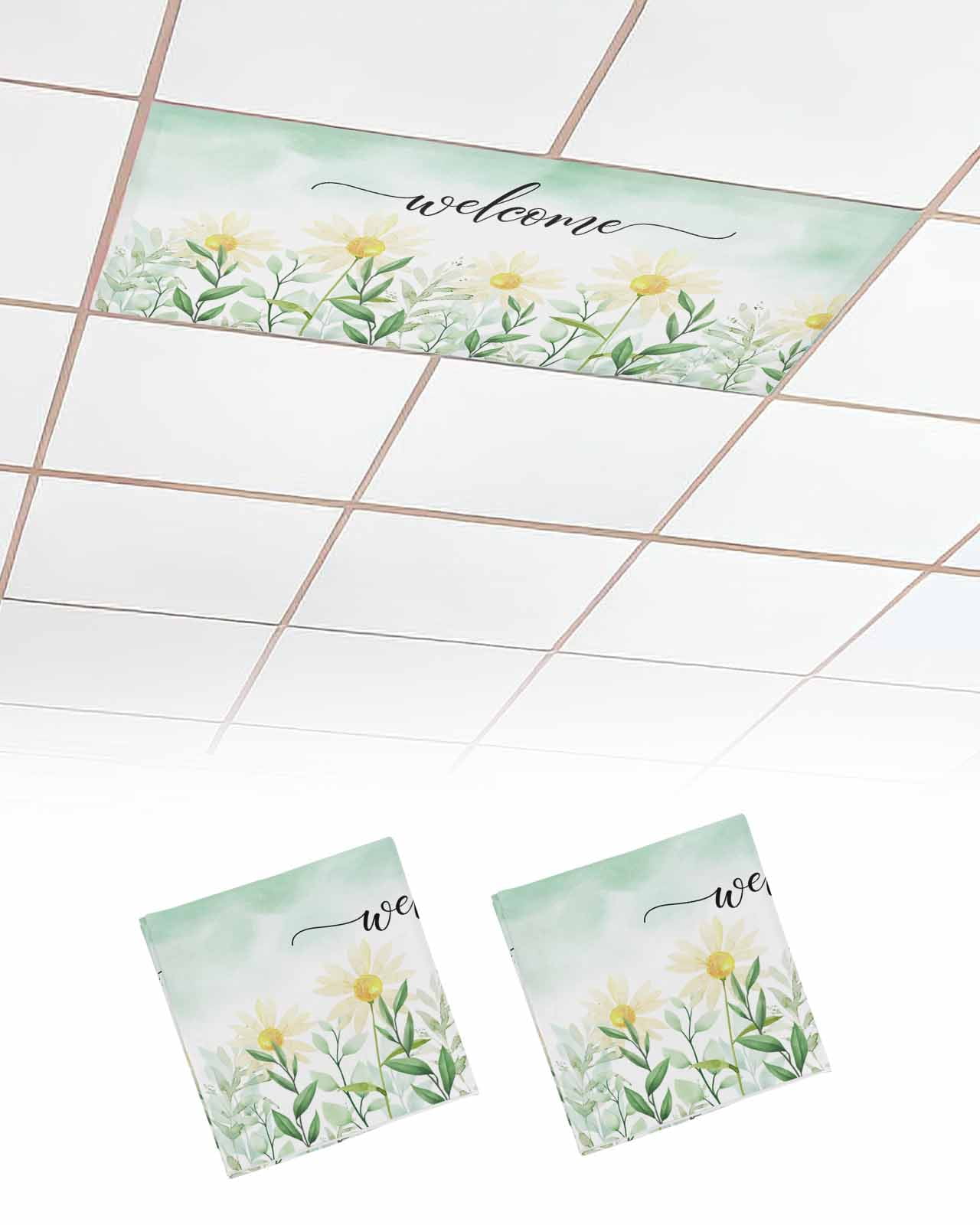 Sunflower Gnomes Fluorescent Light Covers - 4x2 Ft Magnetic Panels, 3 Pack, Botanical Design For Office, Classroom
