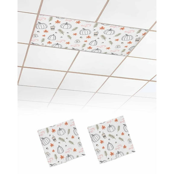 Fluorescent Light Covers for Ceiling Lights 2 Pack, Pumpkins Fall Magnetic Ceiling Light Covers 2x4 Feet for Classroom Office School, Maple Leaf Thanksgiving Coffee Overhead Drop Ceiling Light Shade