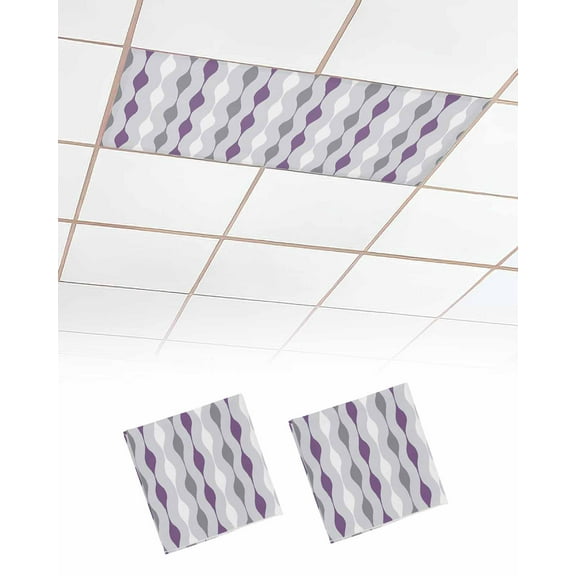Fluorescent Light Covers for Ceiling Lights 2 Pack, Purple Grey Magnetic Ceiling Light Covers 2x4 Feet for Classroom Office School, Modern Geometric Striped Art Overhead Drop Ceiling Light Shade