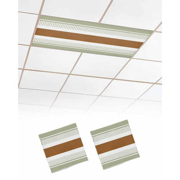 Fluorescent Light Covers for Ceiling Lights 2 Pack, Sage Green Farmhouse Magnetic Ceiling Light Covers 2x4 Feet for Classroom Office School, Green Brown Striped Overhead Drop Ceiling Light Shade