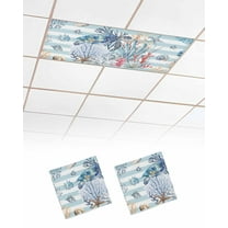 Fluorescent Light Covers for Ceiling Lights 2 Pack, Sea Turtle Coastal Magnetic Ceiling Light Covers 2x4ft for Classroom Office, Summer Beach Coral Nautical Blue Striped Drop Ceiling Light Shade