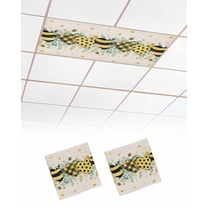 Fluorescent Light Covers for Ceiling Lights 2 Pack,Summer Botanical Magnetic Ceiling Light Covers 2x4ft for Classroom Office School,Yellow Black Love Heart Eucalyptus Leaves Drop Ceiling Light Shade