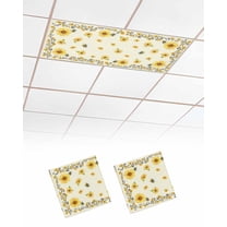 Fluorescent Light Covers for Ceiling Lights 2 Pack, Sunflower Magnetic Ceiling Light Covers 2x4 Feet for Classroom Office School, Yellow Summer Floral Bee Botanical Overhead Drop Ceiling Light Shade