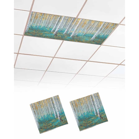 Fluorescent Light Covers for Ceiling Lights 2 Pack, Teal Yellow Oil Painting Magnetic Ceiling Light Covers 2x4ft for Classroom Office School, Contemporary Abstract Art Drop Ceiling Light Shade