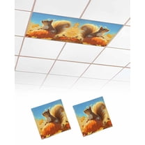 Fluorescent Light Covers for Ceiling Lights 2 Pack, Thanksgiving Squirrel Magnetic Ceiling Light Covers 2x4ft for Classroom Office School, Fall Maple Leaf Orange Pumpkins Drop Ceiling Light Shade