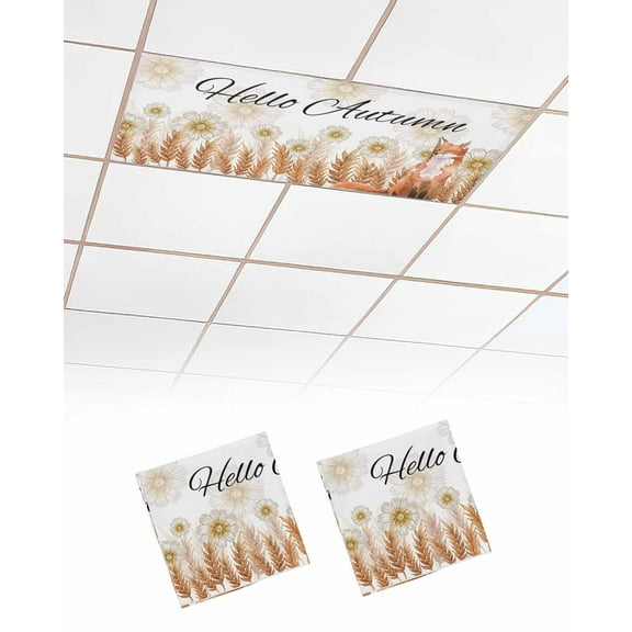 Fluorescent Light Covers for Ceiling Lights 2 Pack, Wheat Fall Magnetic Ceiling Light Covers 2x4 Feet for Classroom Office School, Watercolor Fox Daisy Botanical Overhead Drop Ceiling Light Shade