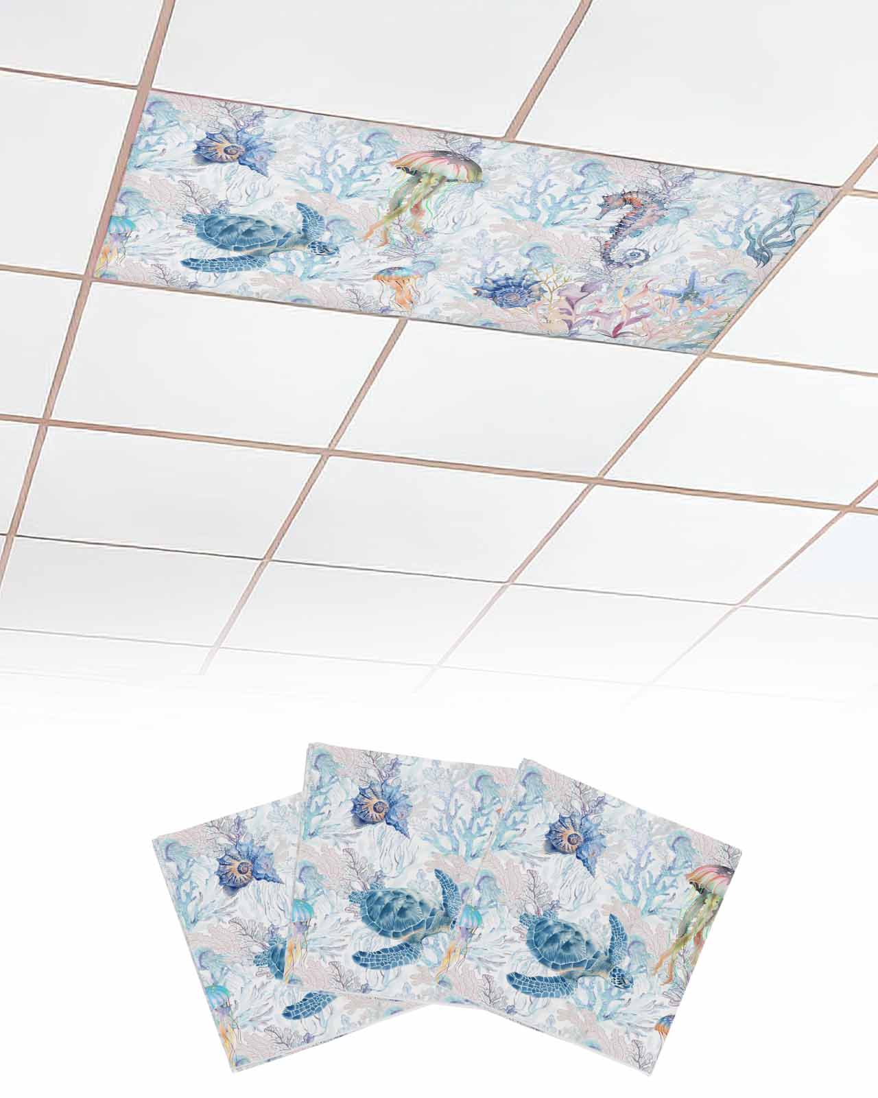 Fluorescent Light Covers for Ceiling Lights 3 Pack, Blue Nautical ...