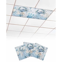 Fluorescent Light Covers for Ceiling Lights 3 Pack, Coastal Crab Magnetic Ceiling Light Covers 2x4 Feet for Classroom Office School, Blue Summer Beach Coral Nautical Overhead Drop Ceiling Light Shade