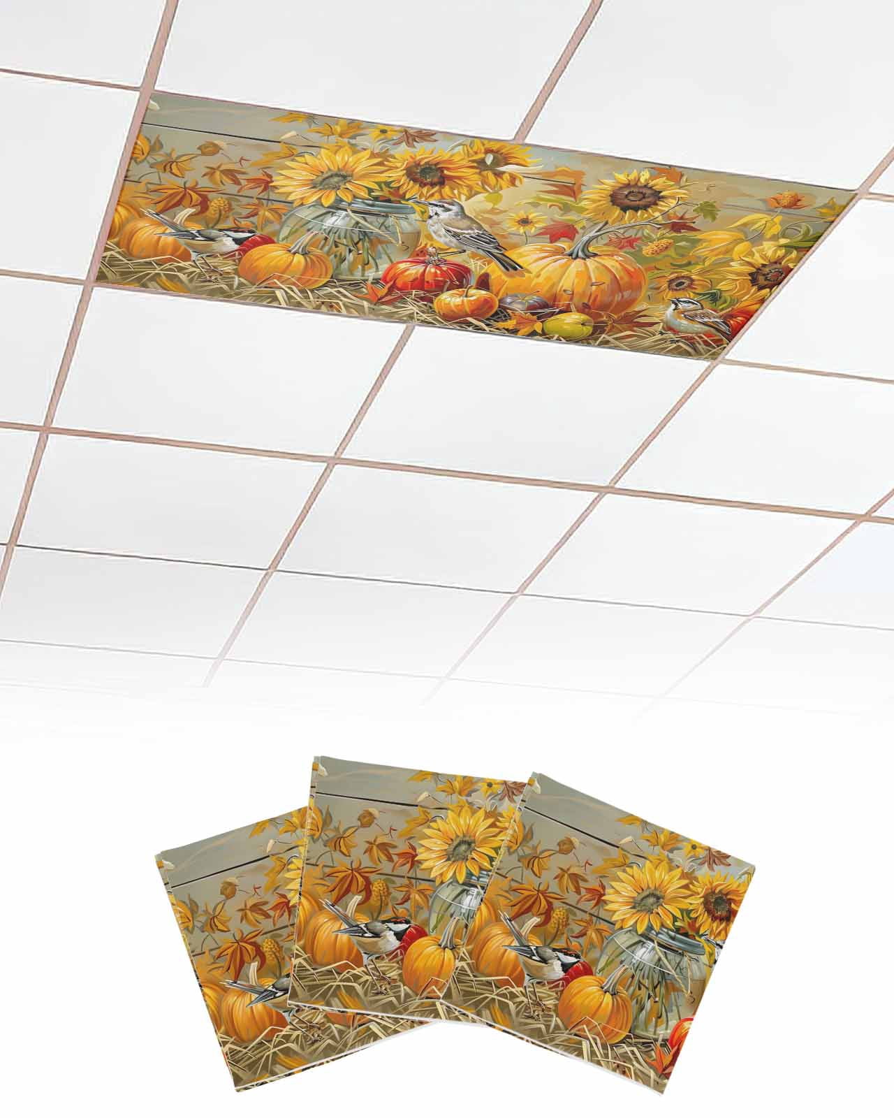 Fluorescent Light Covers for Ceiling Lights 3 Pack, Fall Pumpkins ...