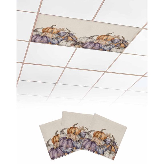 Fluorescent Light Covers for Ceiling Lights 3 Pack, Fall Pumpkins Magnetic Ceiling Light Covers 2x4ft for Classroom Office School, Thanksgiving Pumpkins Harvest Rustic Drop Ceiling Light Shade