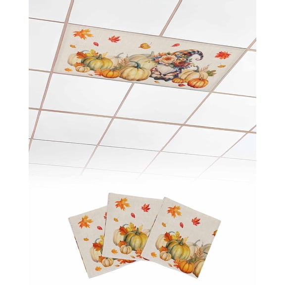 Fluorescent Light Covers for Ceiling Lights 3 Pack, Gnomes Fall Magnetic Ceiling Light Covers 2x4 Feet for Classroom Office School, Thanksgiving Pumpkins Maple Leaf Overhead Drop Ceiling Light Shade