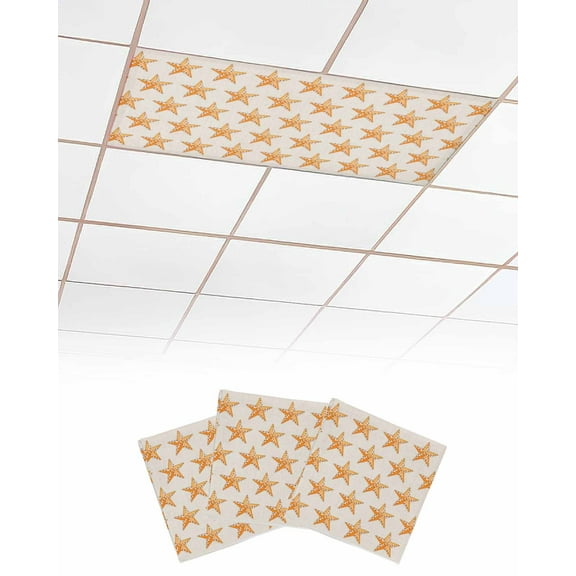 Fluorescent Light Covers for Ceiling Lights 3 Pack, Orange Country Star Magnetic Ceiling Light Covers 2x4ft for Classroom Office School, Rustic Fall Maple Leaf Star Overhead Drop Ceiling Light Shade