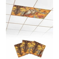Fluorescent Light Covers for Ceiling Lights 3 Pack,Orange Owl Fall Magnetic Ceiling Light Covers 2x4ft for Classroom Office School,Thanksgiving Maple Leaf Botanical Overhead Drop Ceiling Light Shade