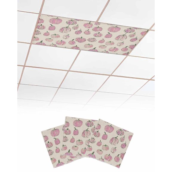 Fluorescent Light Covers for Ceiling Lights 3 Pack,Pink Pumpkins Fall Magnetic Ceiling Light Covers 2x4ft for Classroom Office School,Rustic Watercolor Thanksgiving Overhead Drop Ceiling Light Shade