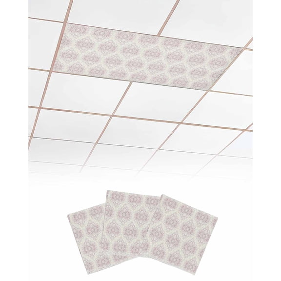 Fluorescent Light Covers for Ceiling Lights 3 Pack, Purple Boho Ethnic Magnetic Ceiling Light Covers 2x4ft for Classroom Office School, Vintage Mexican Flowers Southwestern Drop Ceiling Light Shade