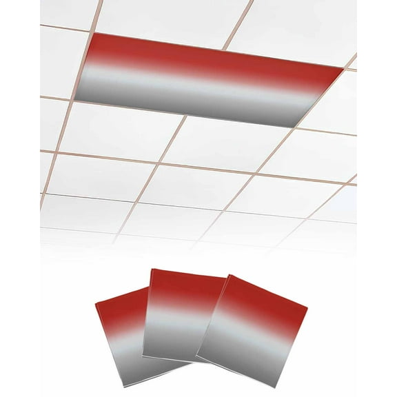 Fluorescent Light Covers for Ceiling Lights 3 Pack, Red Gray Ombre Magnetic Ceiling Light Covers 2x4 Feet for Classroom Office School, Modern Gradient Abstract Art Overhead Drop Ceiling Light Shade